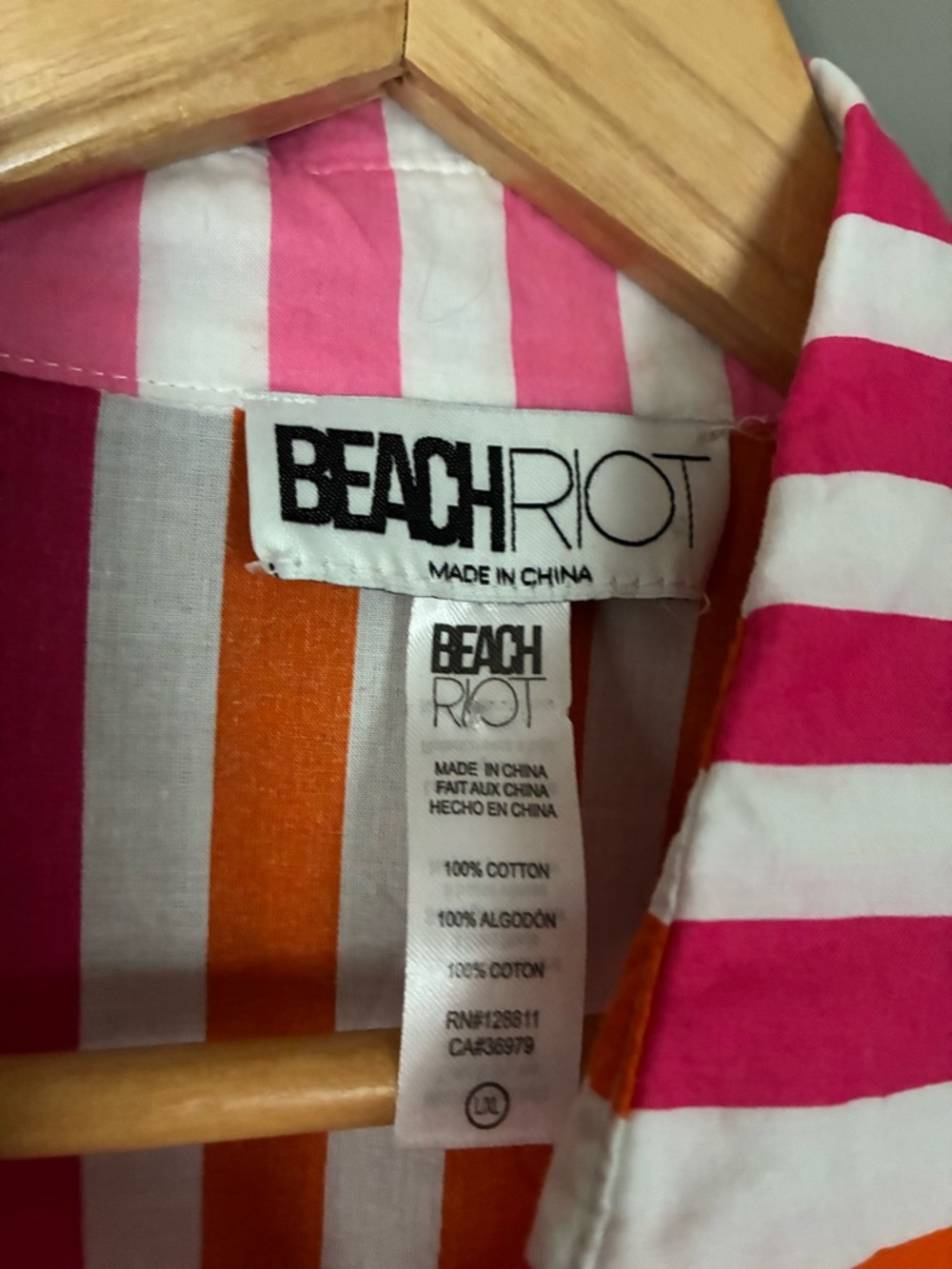 Beach Riot Shirt Womens Large Petite Pink Orange Alexa Striped Cotton Coverup - Picture 3 of 10